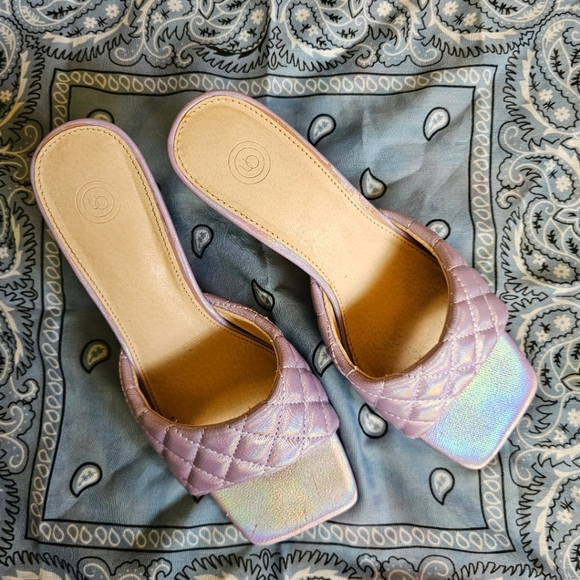 Urban Outfitters Shoes - UO Iridescent Purple Quilted Block Heel Sandals